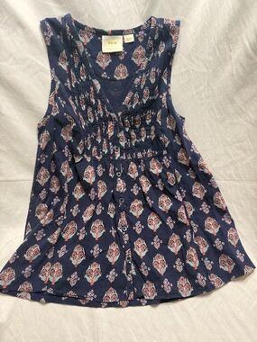 Maeve Anthropologie Boho Floral Sleeveless Top Small Navy Flowy Blouse